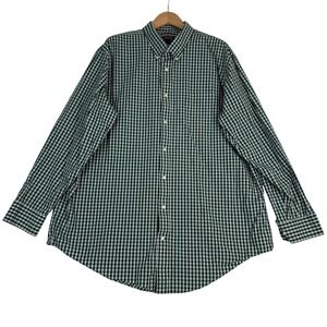 Lands' End Mens Green Gingham Check Button Down Shirt 18.5 37 Traditional Fit